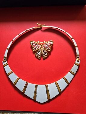 Trifari Gold & White Butterfly Choker Necklace - Women Jewelry